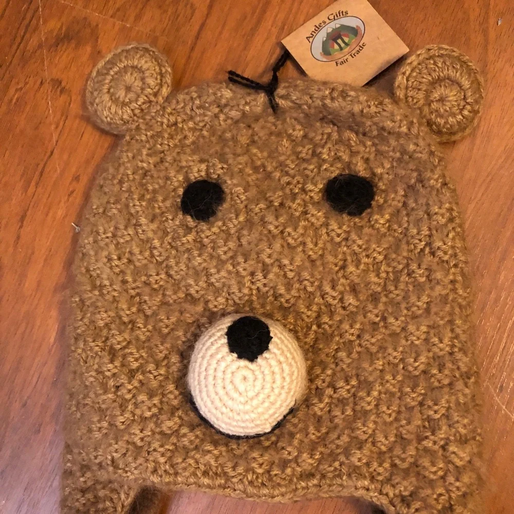 Andes Fair Trade Beanie Hat Brown Teddy Bear Tassles Alpaca Blend Kids Adult S
